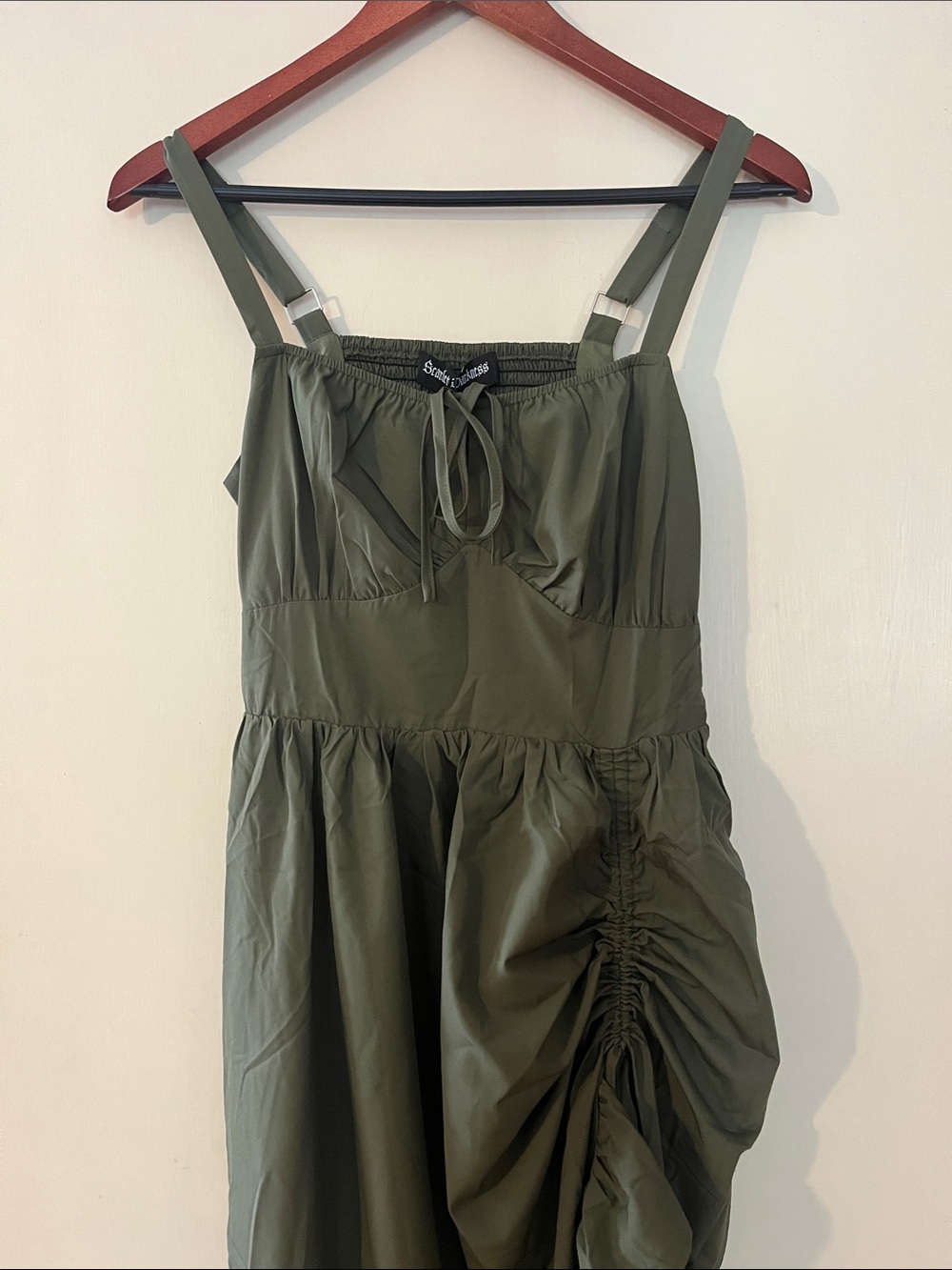Strappy Olive Green Ruched Dress